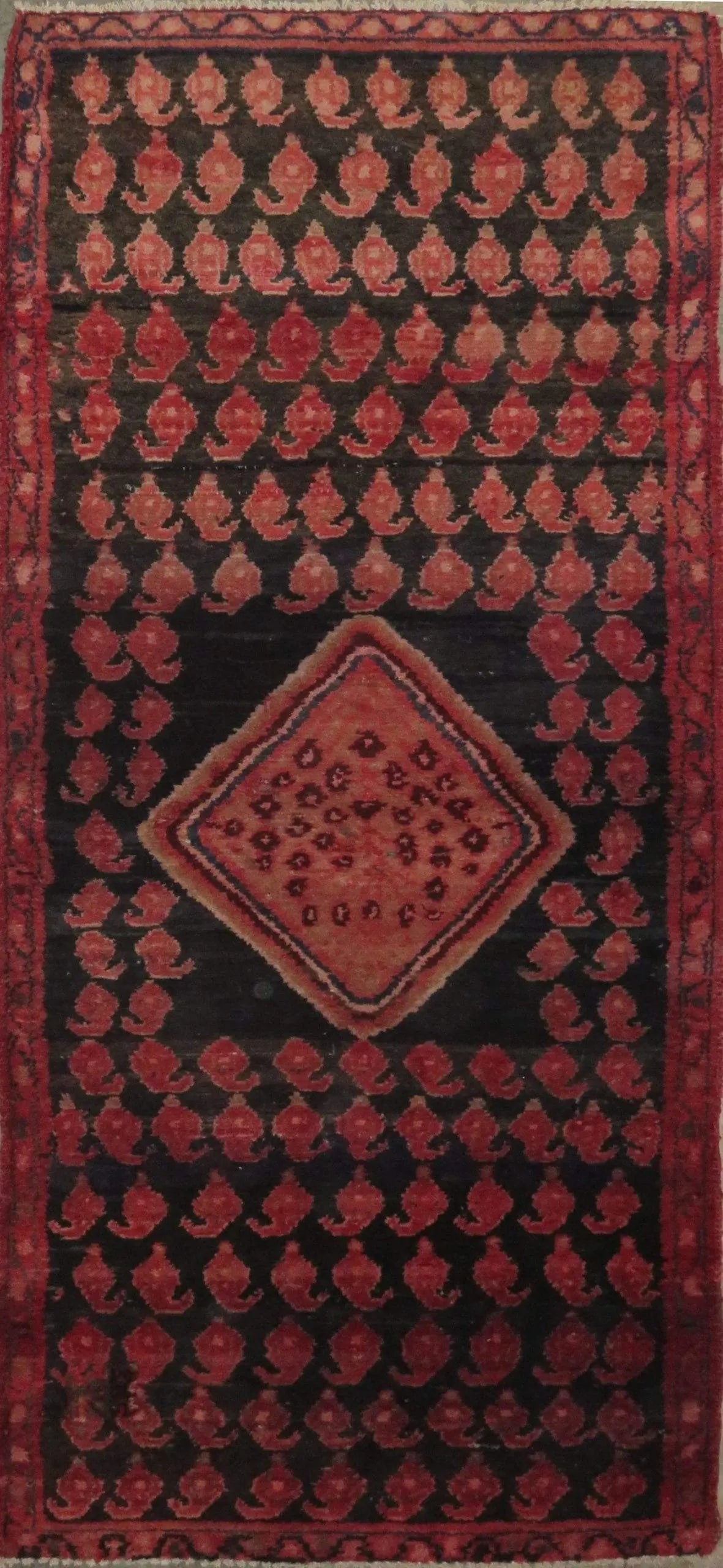 One Of The Kind Hand-Knotted Persian Wool Rug _ Luxurious Vintage Design, 6'7" x 2'10", Artisan Crafted